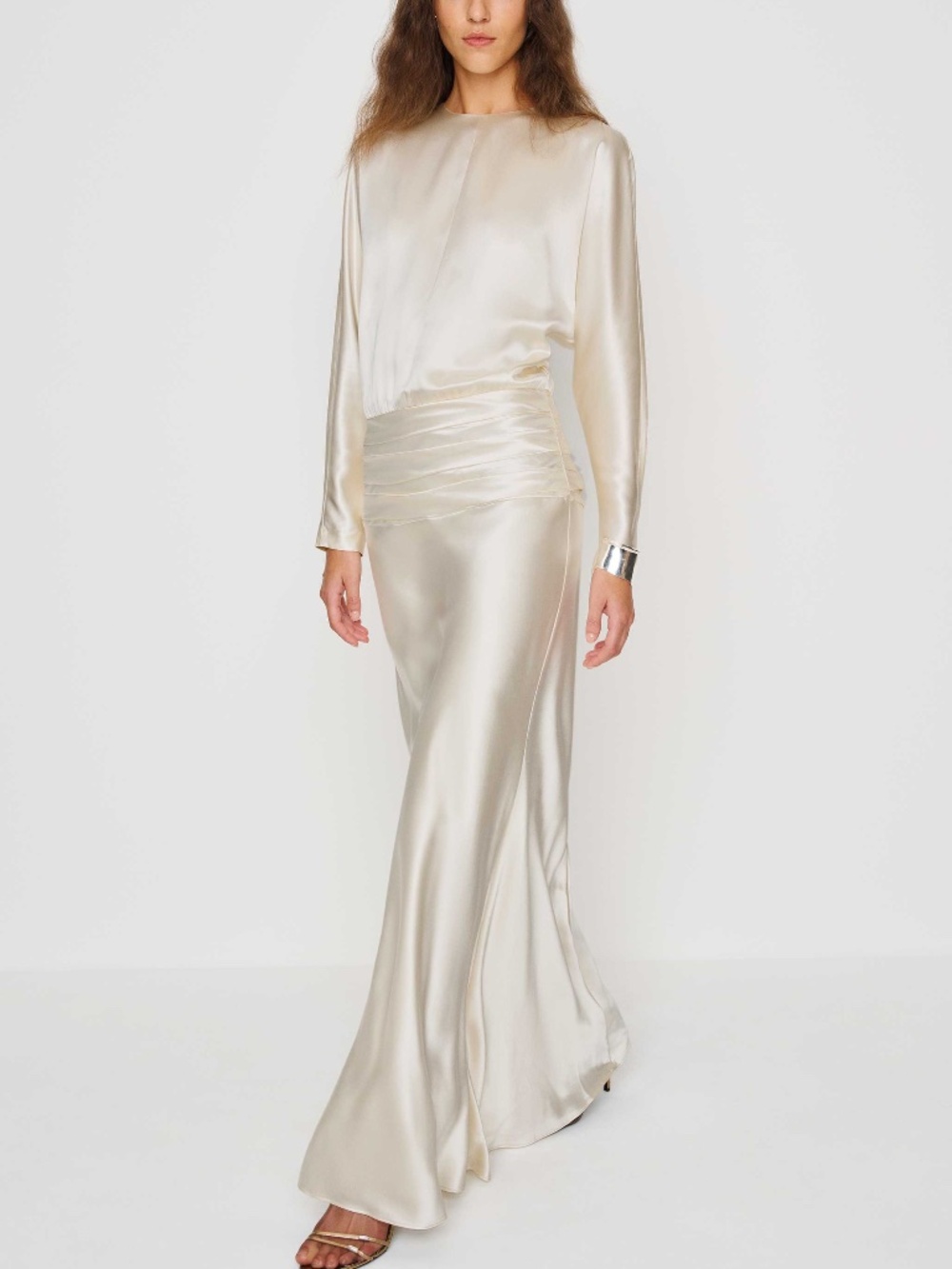 Reformation ESMEE White Ivory Silk Maxi Dress Wedding Long Sleeve with Tags - 12